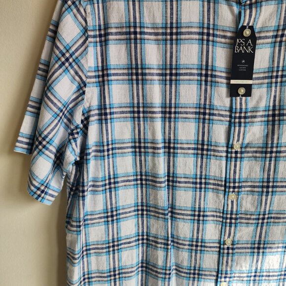 XXL Linen Cotton Shirt Blue Check White Multicolor Jos A Bank New Nwt Mens Size - Picture 8 of 17
